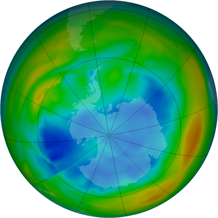 Antarctic ozone map for 01 August 2005